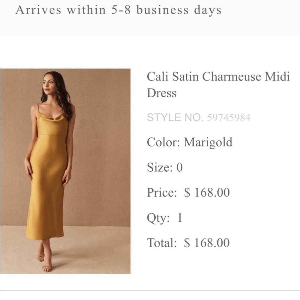 BHLDN Cali Satin Charmeuse Midi Dress - Marigold, Size O